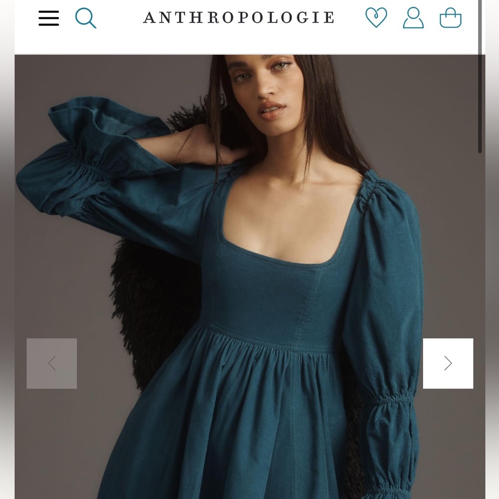 Anthropologie Corduroy teal green mini dress with pockets